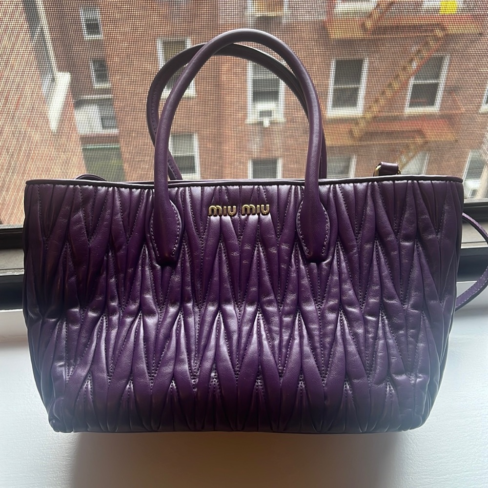 Miu Miu Matelassé Tote Bag In Purple with strap